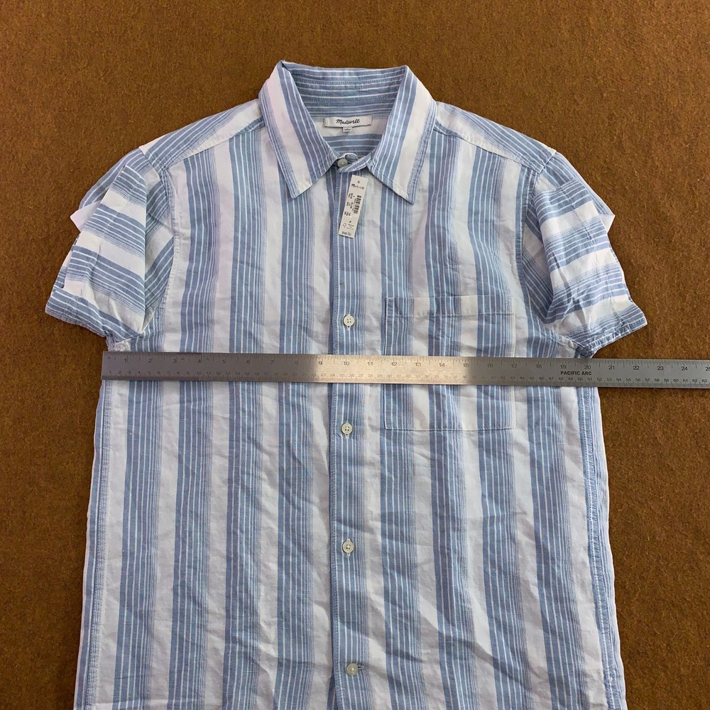 Madewell Mens Small Blue Striped Linen Cotton Short Sleeve Button Up Shirt NWT - Picture 5 of 10